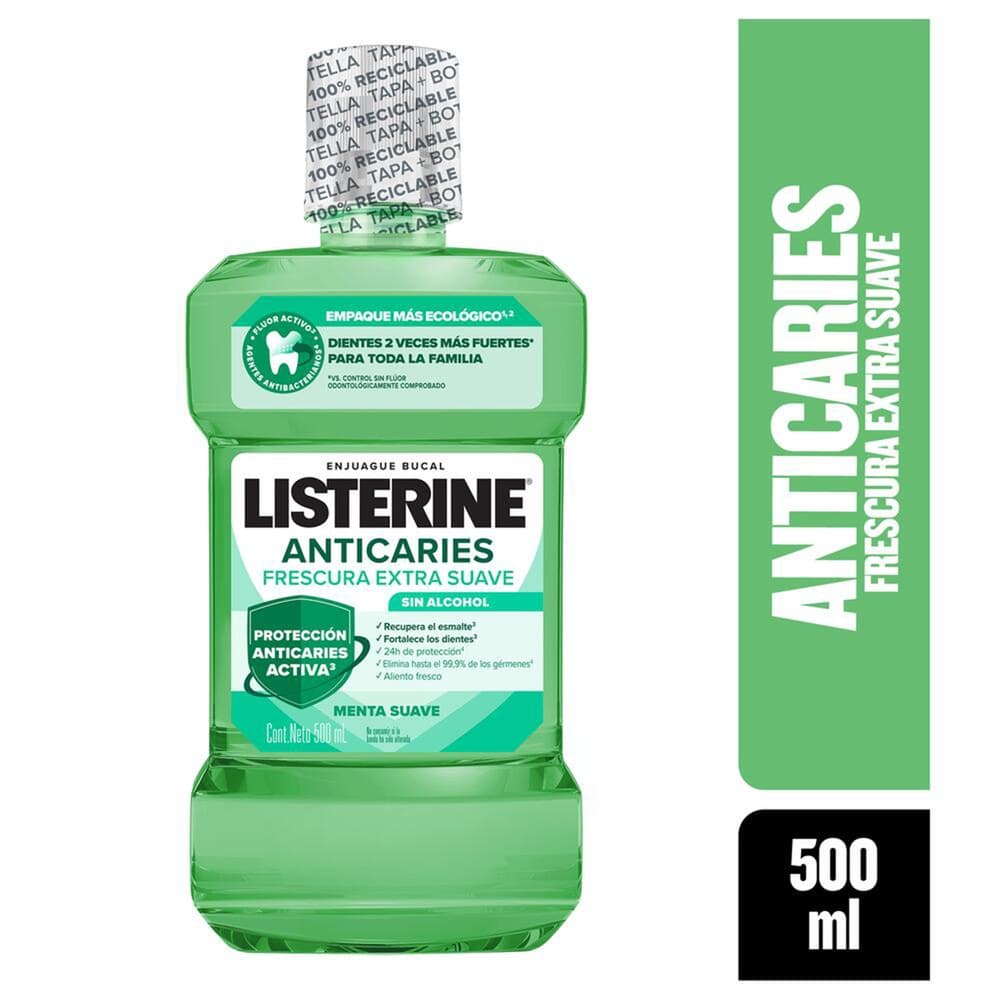 Enjuague Bucal Listerine Anticaries Frescura Extra Suave Sin Alcohol 500 Ml