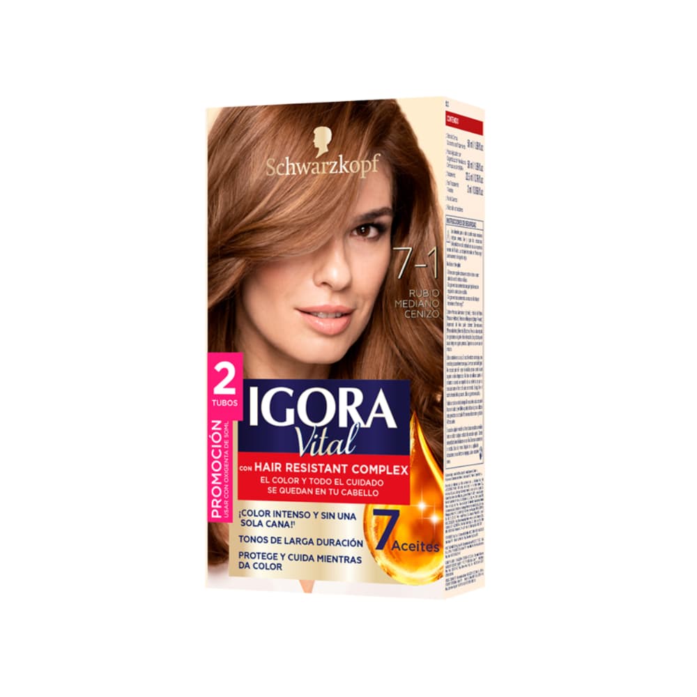 Tinte Igora Vital 7-1 Rubio Mediano Cenizo X 2 Tubos