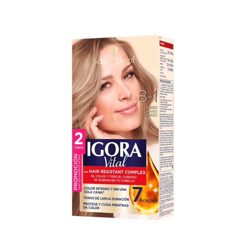 Tinte Igora Vital 8-1 Rubio Claro Cenizo X 2 Tubos