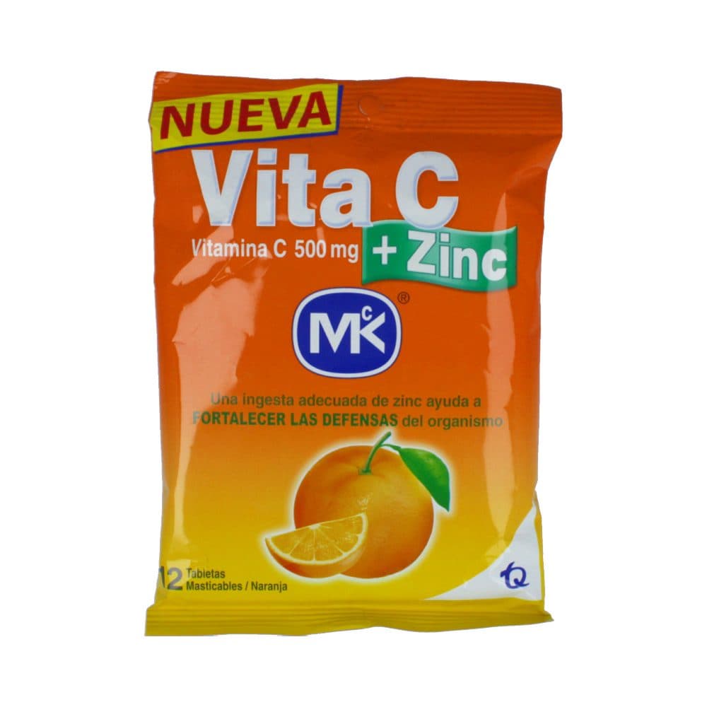 Vitamina C Mk +Zinc (500+5)Mg Sobre X 12 Tabletas - Sabor Naranja