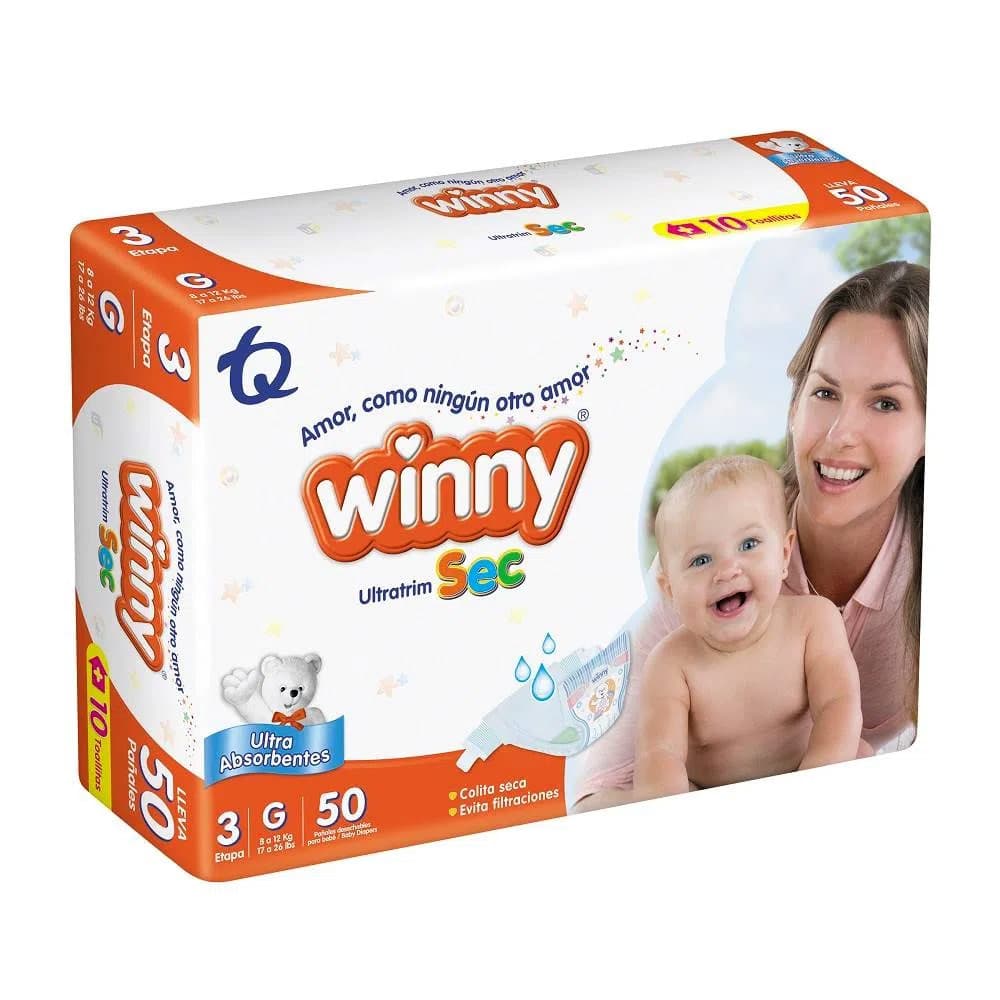 Pañal + 10 Toallitas Húmedas Winny Ultratrim Sec Paquete 50 Etapa 3