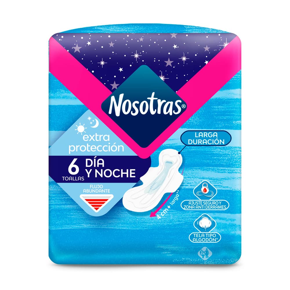 Toallas Extra Protección Tela Día Y Noche Larga Protección Paquete X 6