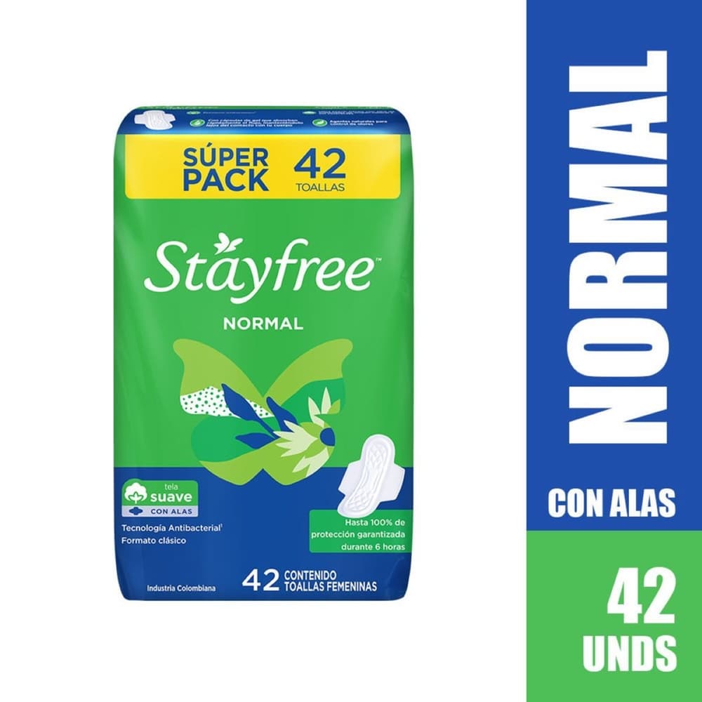 Super Pack Toallas Femeninas Stayfree Con Alas Normal Tela Suave Bolsa X 42
