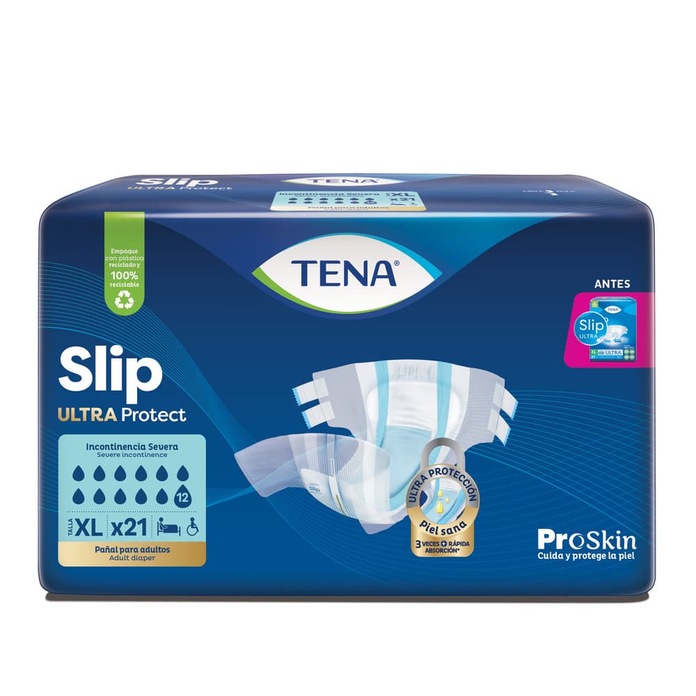 Pañal Tena Slip Ultra Protect 12 Gotas Paquete 21 Talla Xl