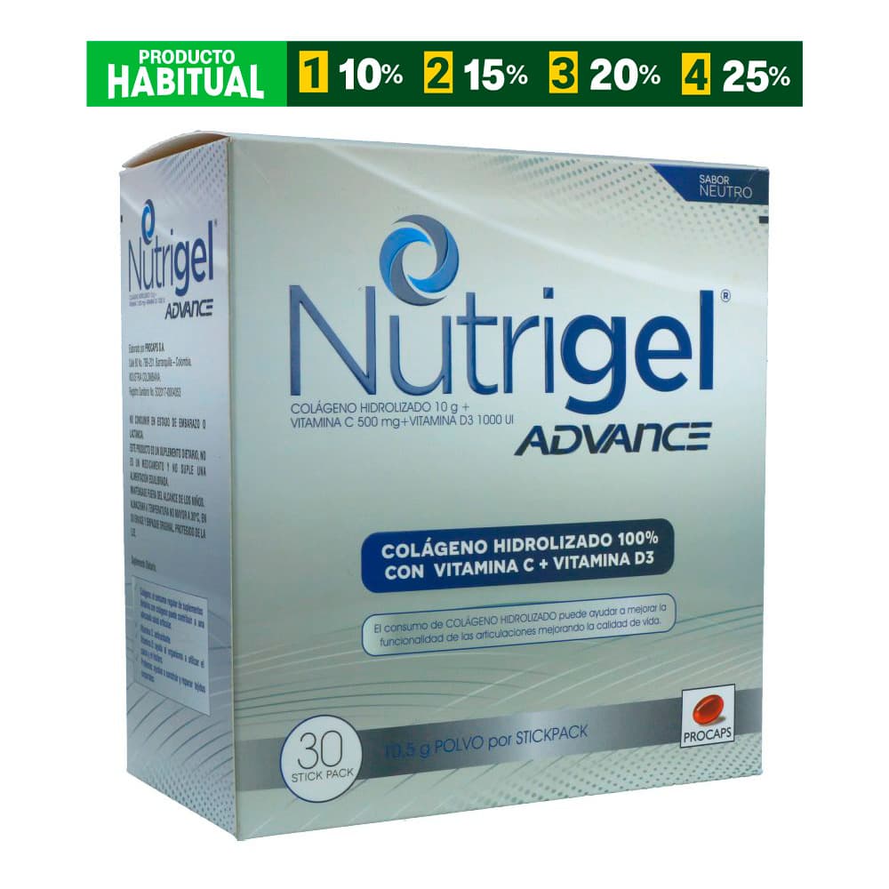 Nutrigel Advance 10Gr+500Mg+1000Ui Polvo Caja X 30 Sobres - Sabor Neutro