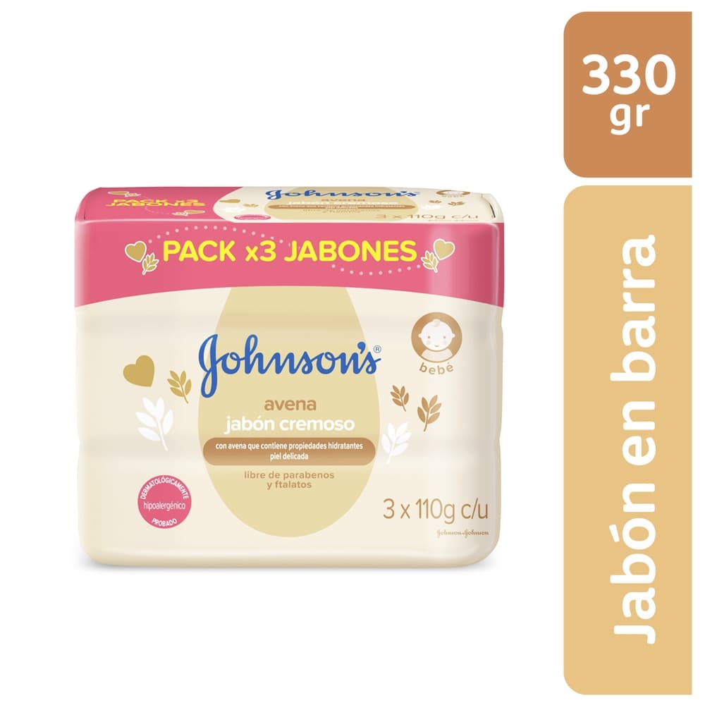 Jabon Cremoso Avena Jhonsons Bebe Paquete X 3Barras X 110G