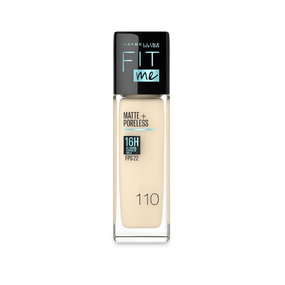 Base Líquida Maybelline Fit Me Matte + Poreless Acabado Mate Tono 110 Porcelain 30 Ml