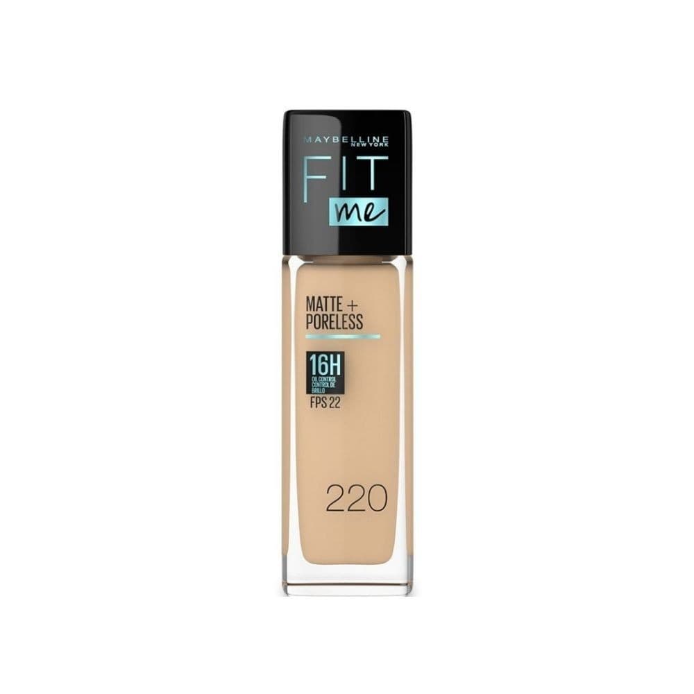 Base Líquida Maybelline Fit Me Matte + Poreless Acabado Mate Tono 220 Natural Beige 30 Ml