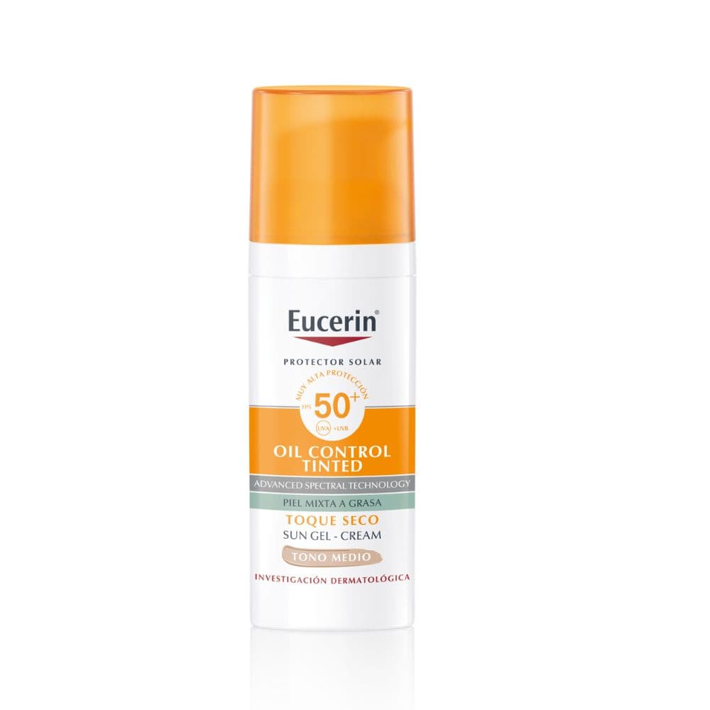 Protector Solar Facial Con Color Eucerin Oil Control Tono Medio Anti-Brillo Frasco 50 Ml