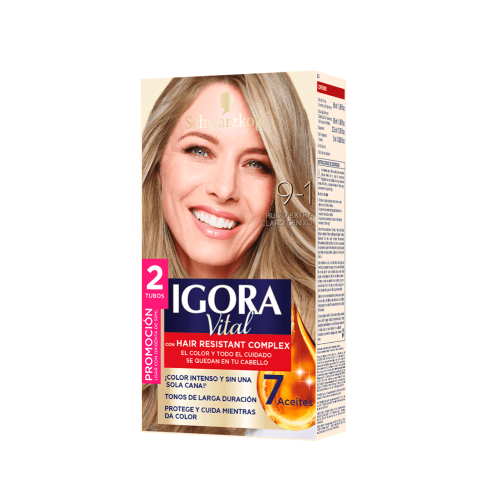 Tinte Igora Vital 9-1 Rubio Extra Claro Cenizo X 2 Tubos