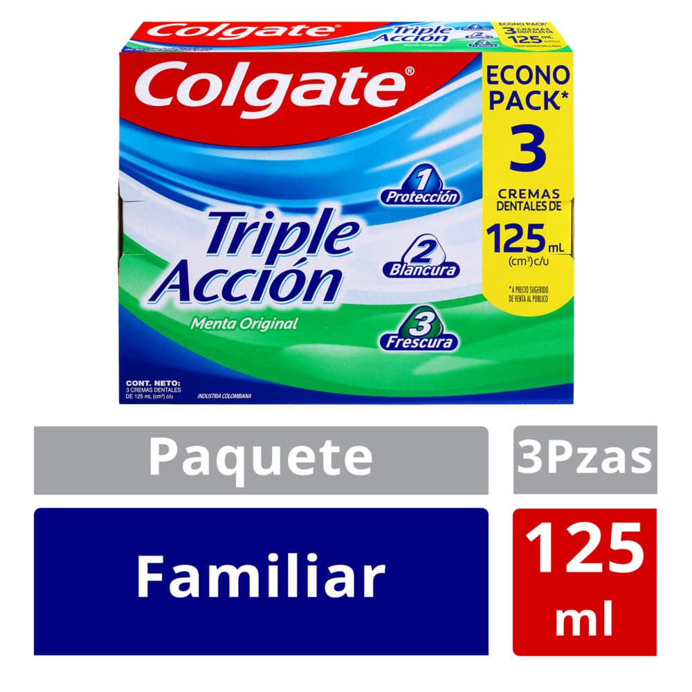 Crema Dental Colgate Triple Accion Caja X 3Tubo X 125Ml Menta