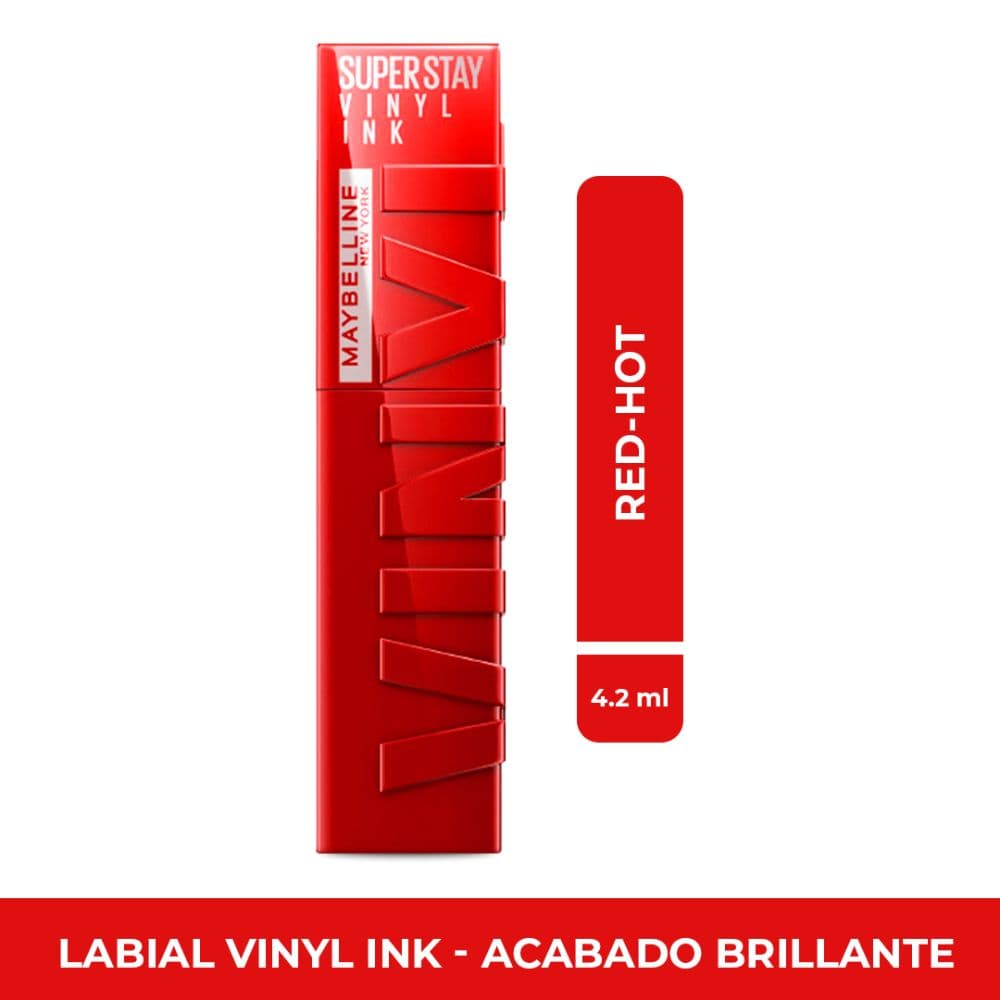 Labial Líquido Maybelline Super Stay Vinyl Ink Acabado Brillante Tono  Hot 4.2 Ml