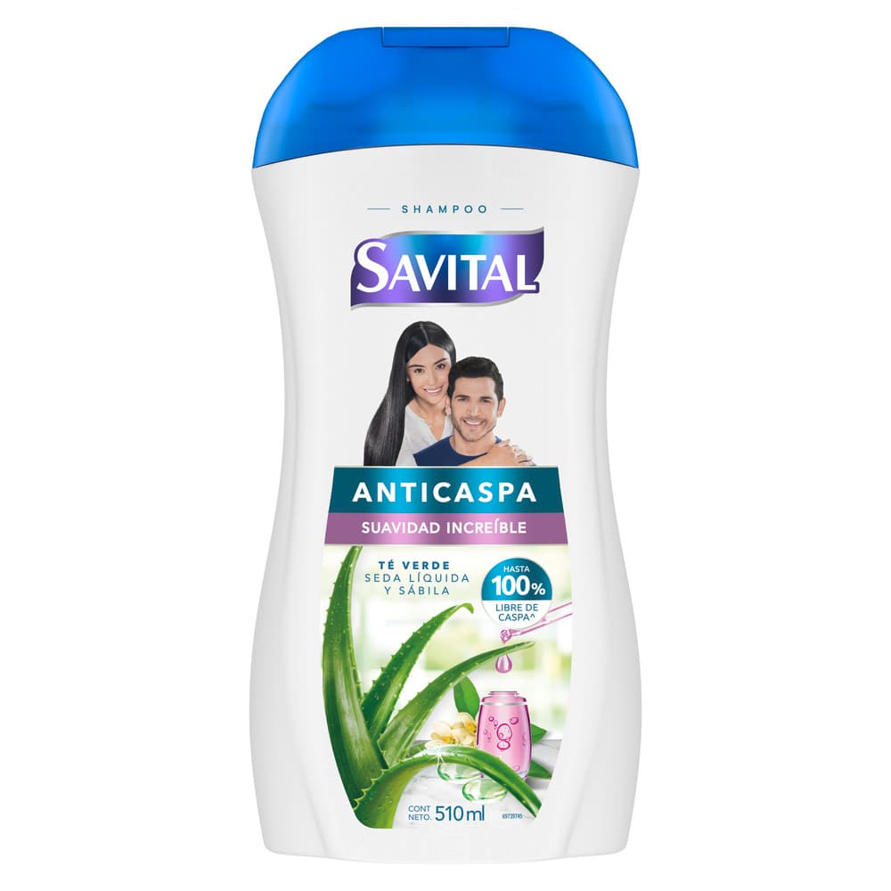Shampoo Anticaspa Te Verde Seda Liquida Y Sabila Savital Frasco X 510Ml
