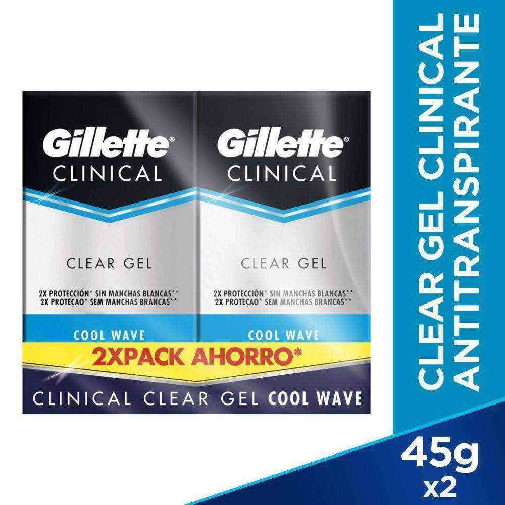 Desodorante Clear Gel Gillette Clinical Cool Wave Paquete X 2 Barra X 45Gr