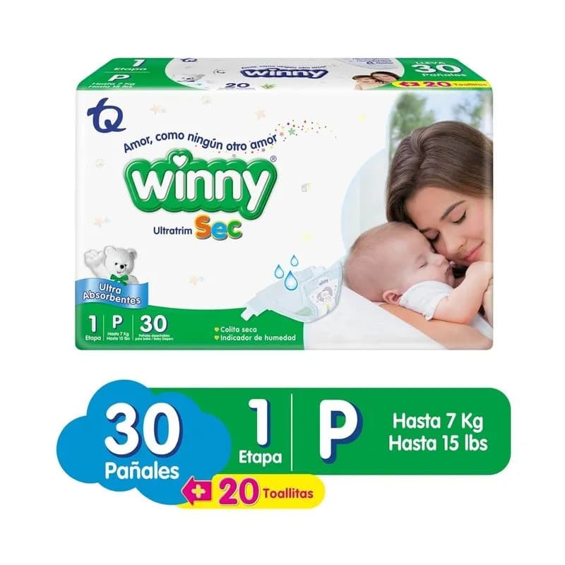 Promo Pañal+Toallitas Winny Ultratrim Sec Etapa 1 Paquete X 30 Pañales + 20 Toallitas