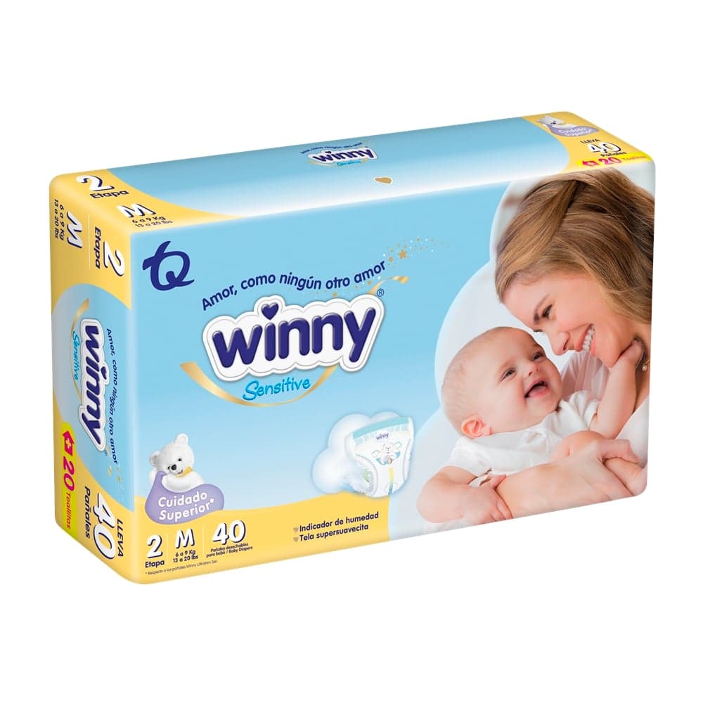 Promo Pañal+Toallitas Winny Sensitive Etapa 2 Paquete X 40 Pañales+20Toallitas