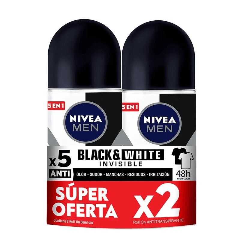 Promo Desodorante Black & White Nivea Men Invisible Paquete X 2 Frasco X 50Ml