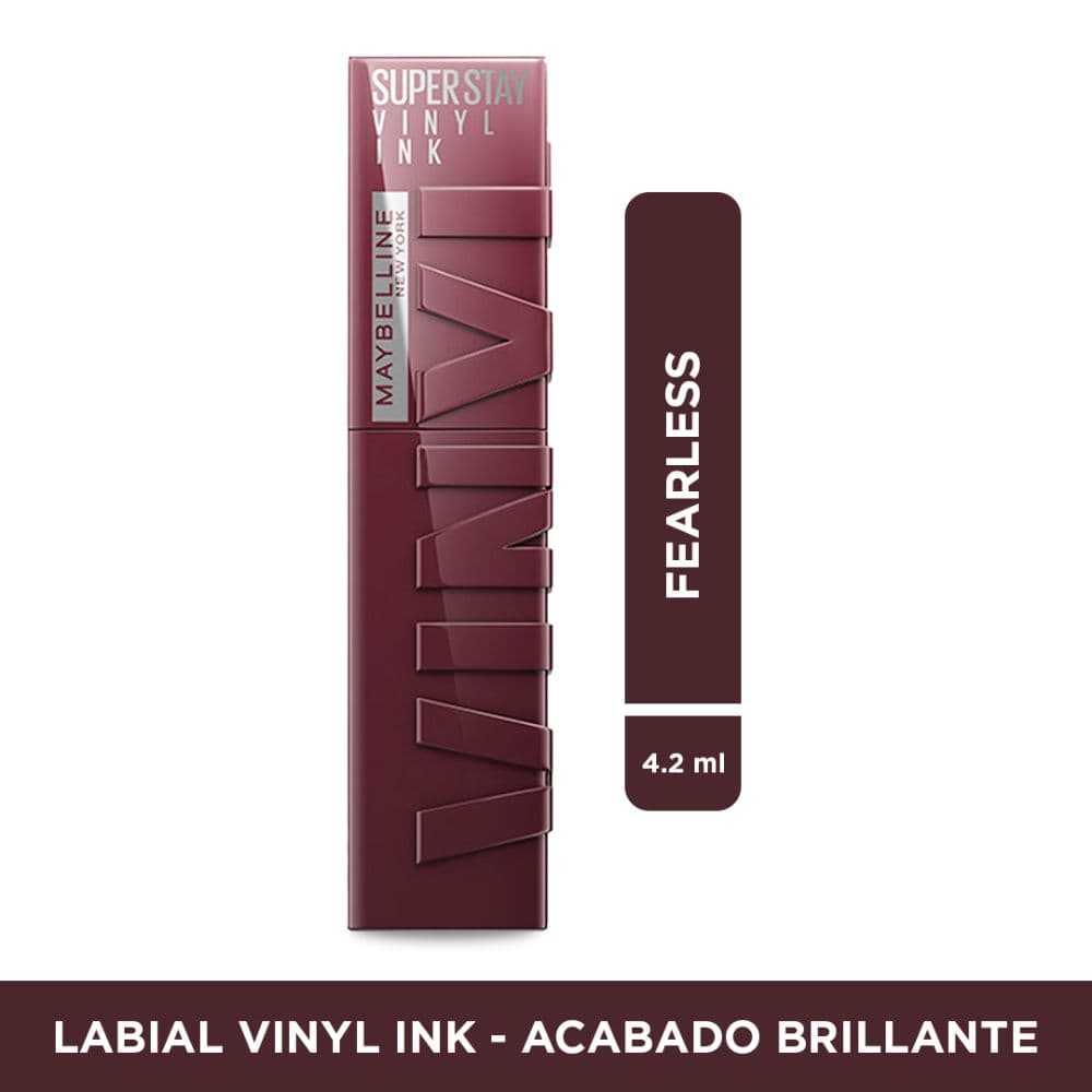 Labial Líquido Maybelline Super Stay Vinyl Ink Acabado Brillante Tono  Fearless 4.2 Ml