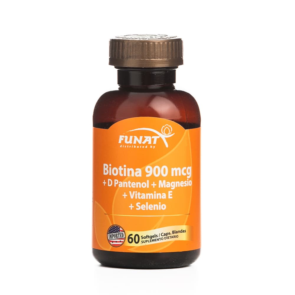 Biotina Funat +Dpantenol+Magnesio+Vita E+Selenio 900Mcg Capsulas Frasco Por 60
