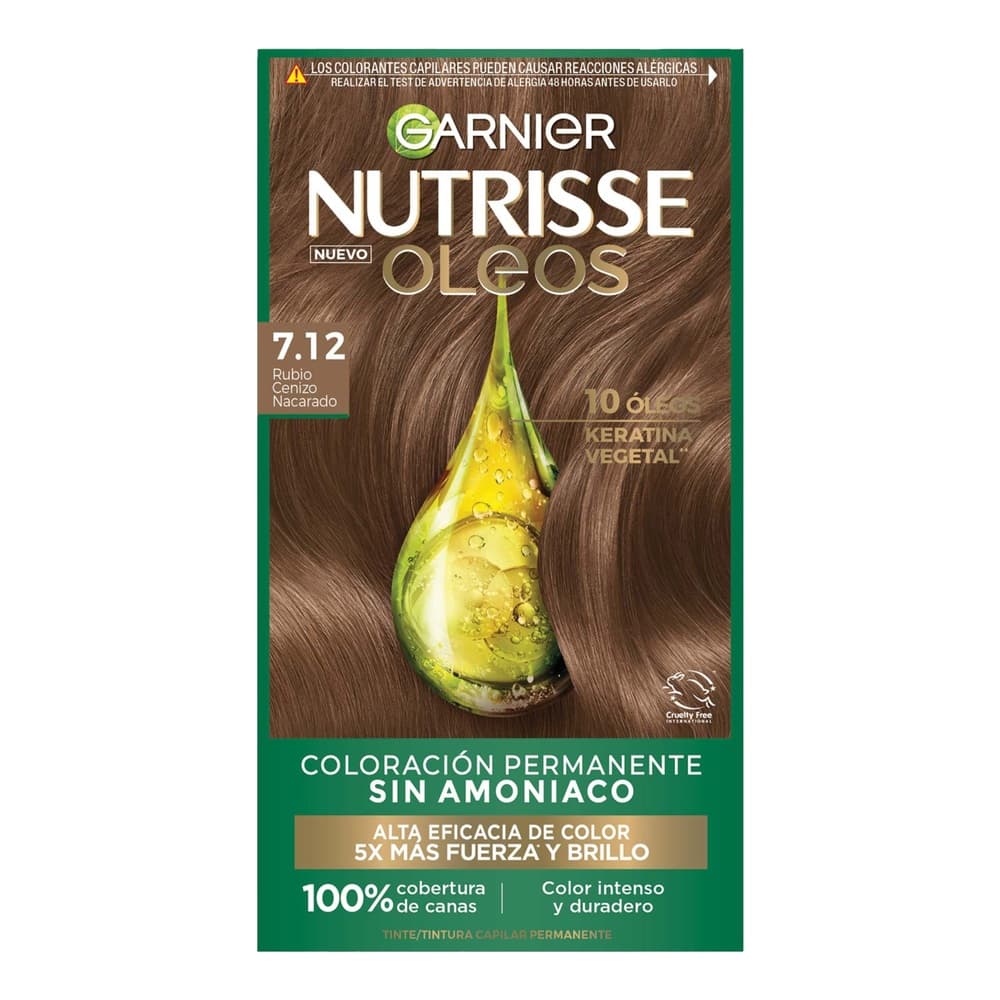 Tintura Garnier Nutrisse Oleos Tono 7.12 Rubio Cenizo Nacarado Sin Amoniaco
