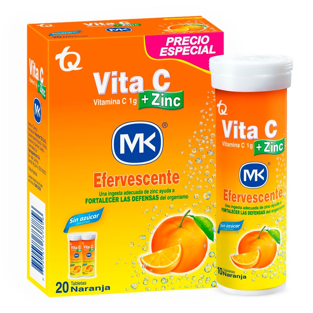 Promo Vitamina C Mk + Zinc Tabletas Eferv Caja X 2Tubo X 10