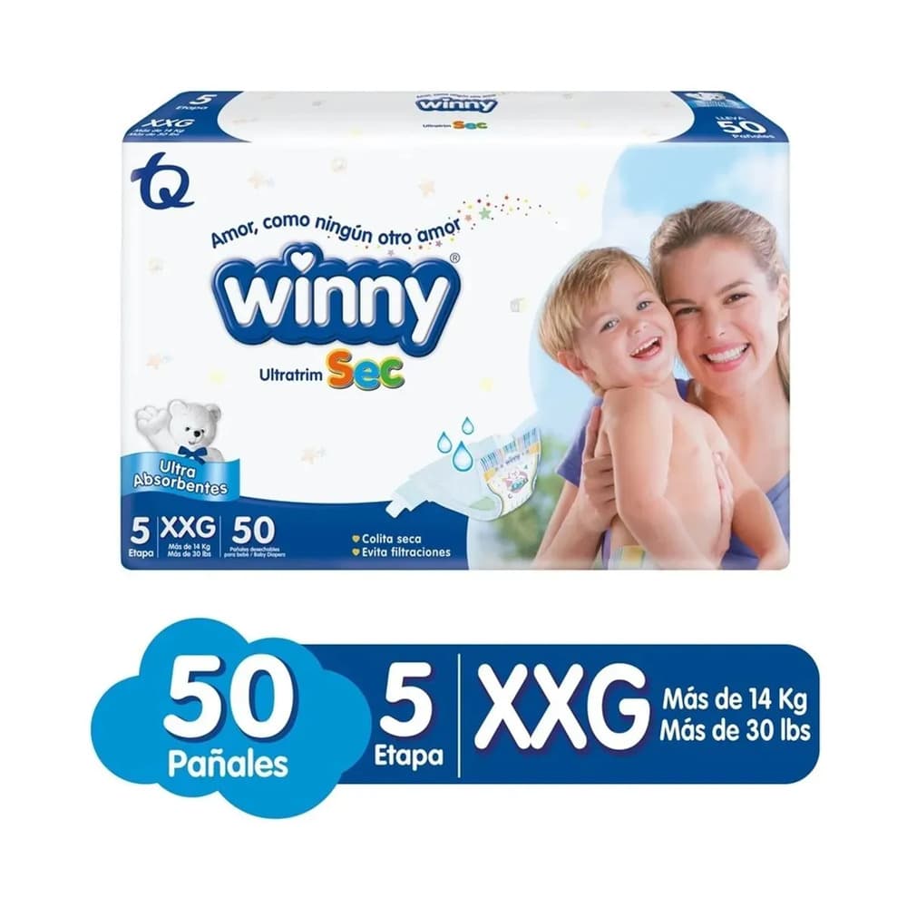 Pañales Winny Ultratrim Sec Paquete Por 50Unidades Etapa 5 Xxg