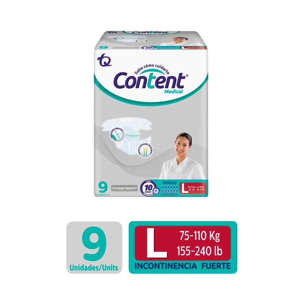 Pañal Content Medical Paquete Por 9 Talla L