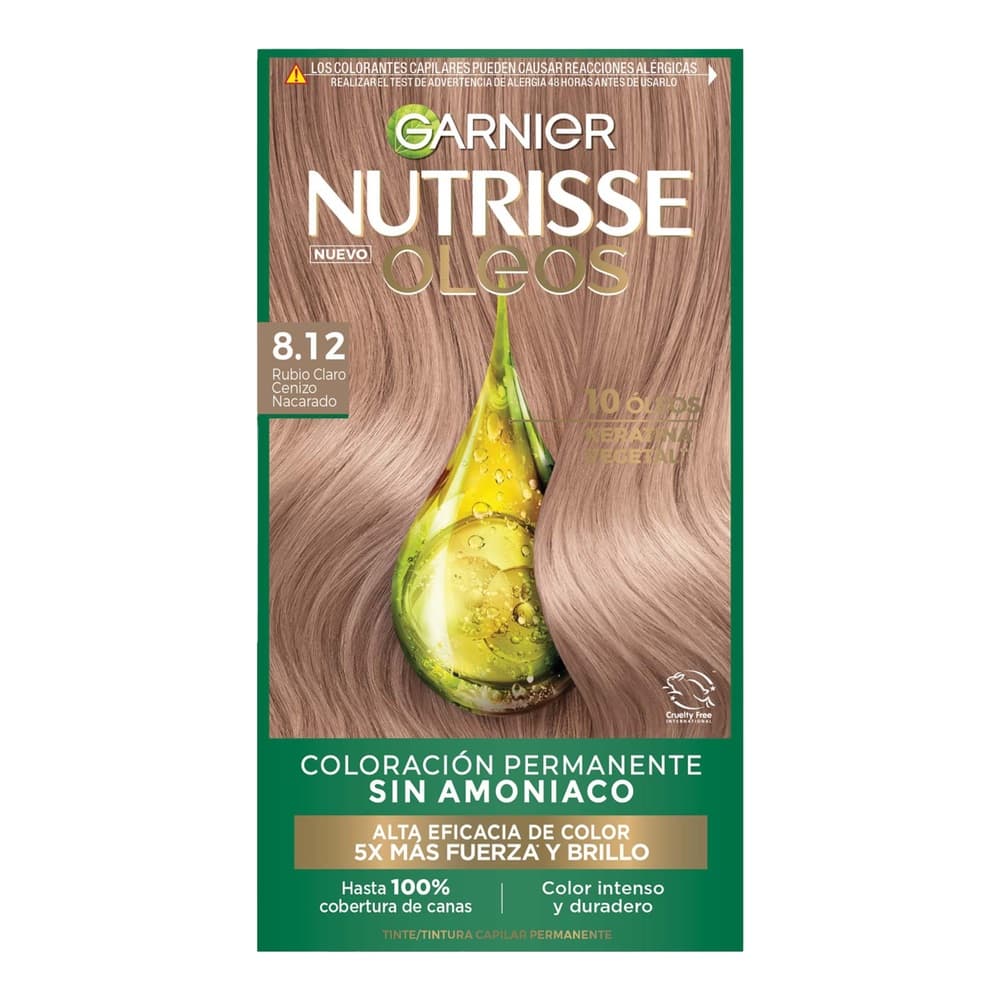 Tintura Garnier Nutrisse Oleos Tono 8.12 Rubio Cenizo Nacarado Sin Amoniaco