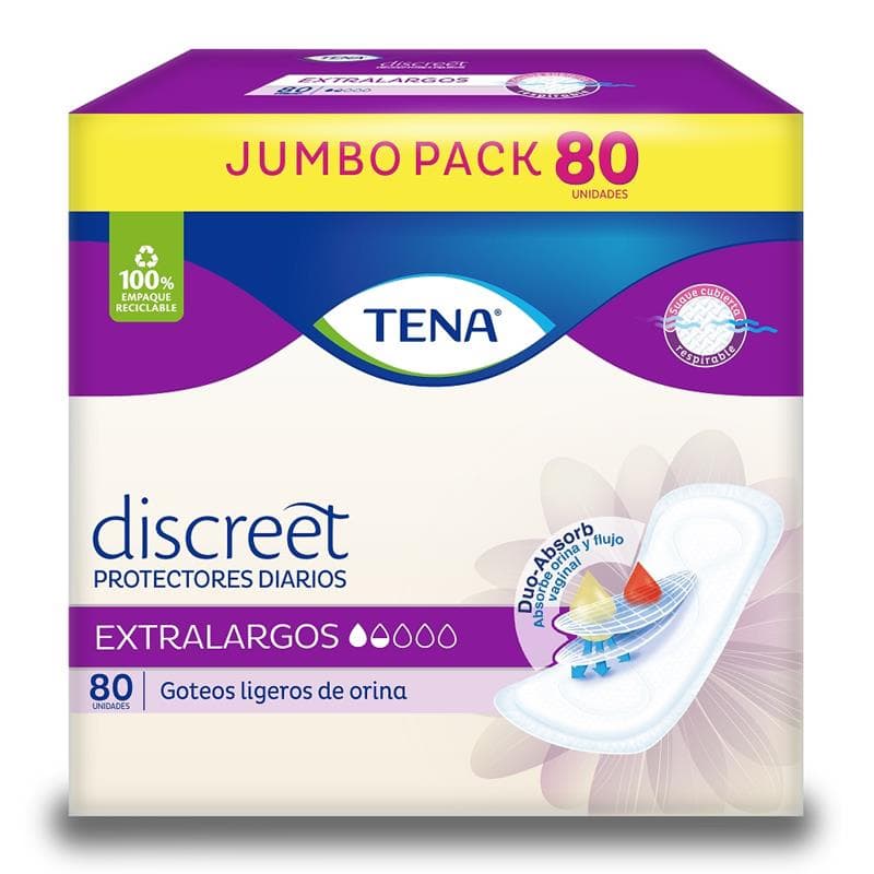 Protectores Extralargos Tena Discreet Jumbo Pack Caja Por 80