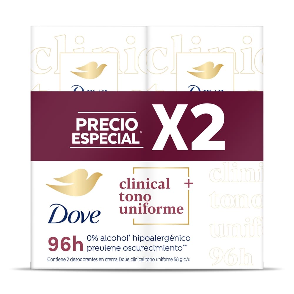 Promo Desodorante En Crema Dove Clinical + Tono Uniforme Paquete Por 2Barra Por 58Gr Barrara