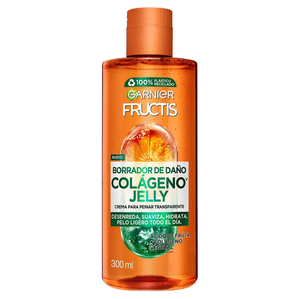 Colageno Jelly Crema Para Peinar Transparente Garnier Fructis Borrador De Daño Control Grasa Cabello Dañado Y Oleoso 300 Ml