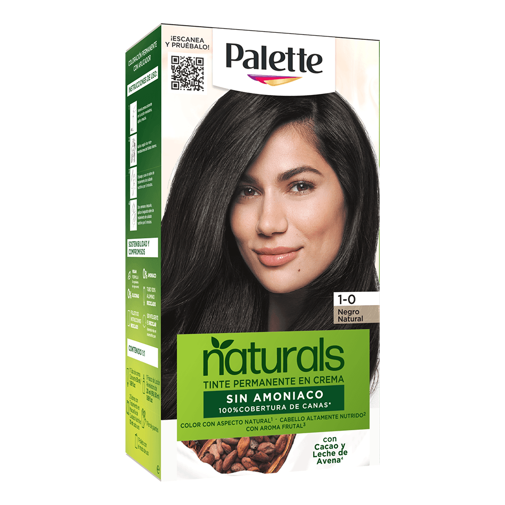Tinte Palette Naturals 1-0 Negro Natural Sin Amoniaco X 2 Tubos