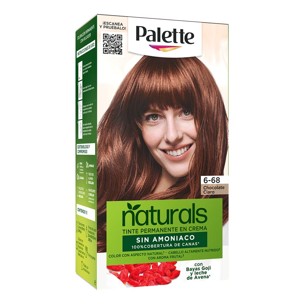 Tinte Palette Naturals 6-68 Chocolate Claro Sin Amoniaco X 1 Tubo