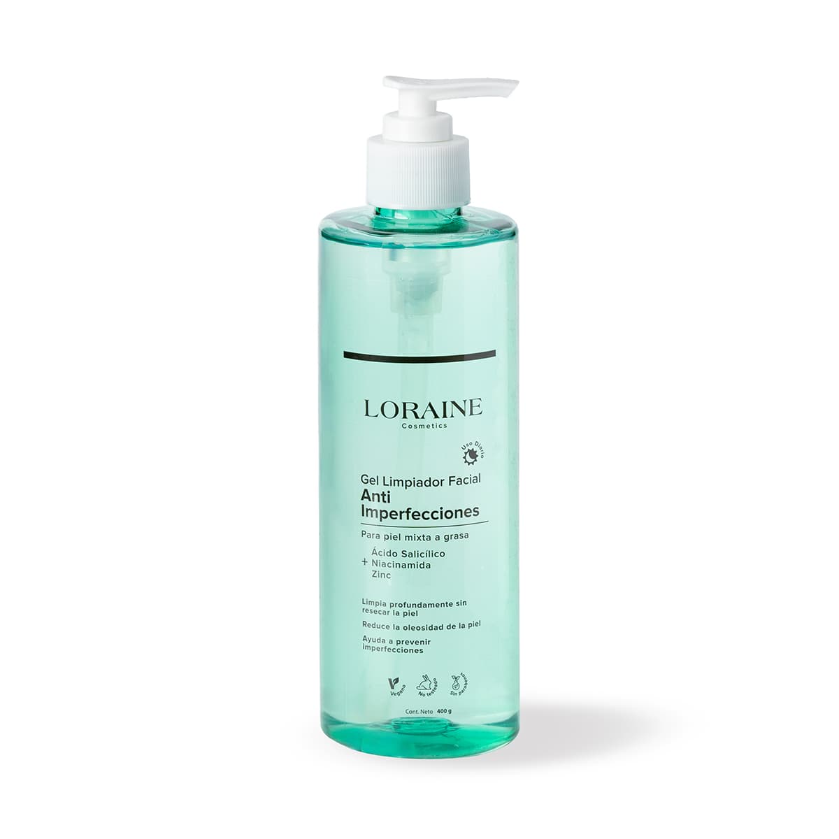 Gel Limpiador Facial Loraine Cosmetics Anti Imperfecciones Piel Mixta A Grasa Fco X 400Gr