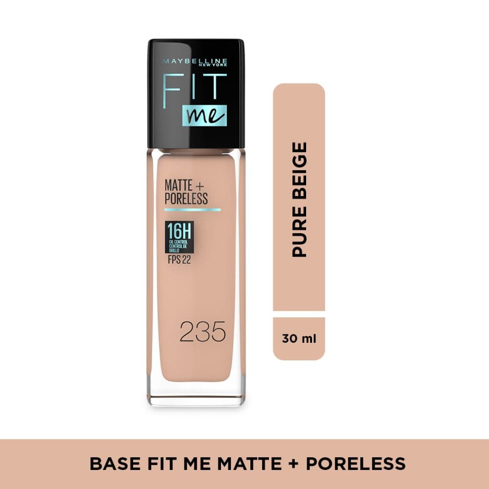 Base Líquida Maybelline Fit Me Matte + Poreless Acabado Mate Tono 235 Pure Beige 30 Ml