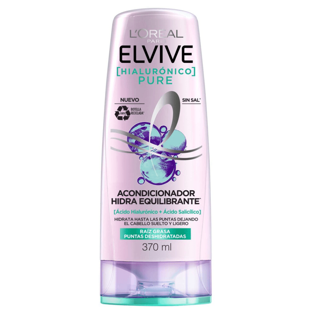 Acondicionador Elvive L'Oreal Paris Hialurónico Pure Raíces Grasas Puntas Deshidratadas  X370 Ml