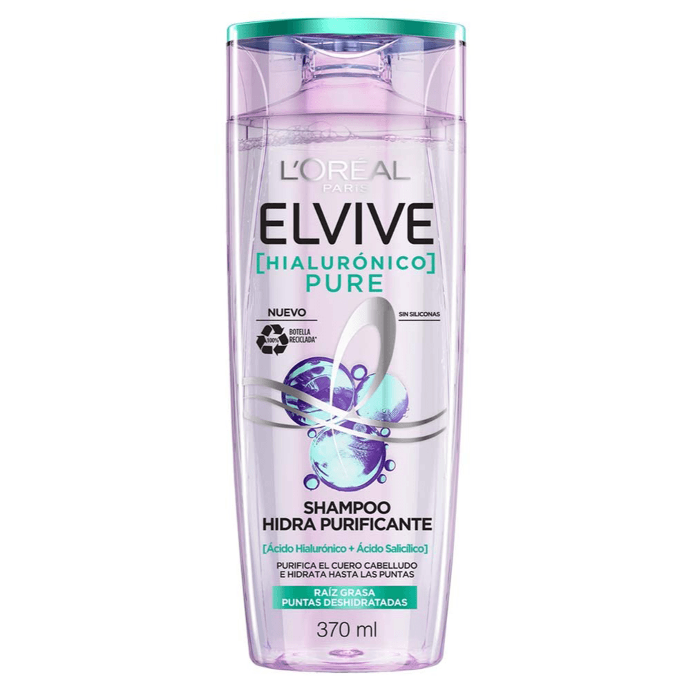 Shampoo Elvive L'Oreal Paris Hialurónico Hialurónico Pure Raíces Grasas Puntas Deshidratadas X370 Ml