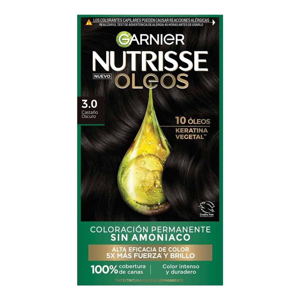 Tintura Garnier Nutrisse Oleos Tono 3.0 Castaño Oscuro Sin Amoniaco