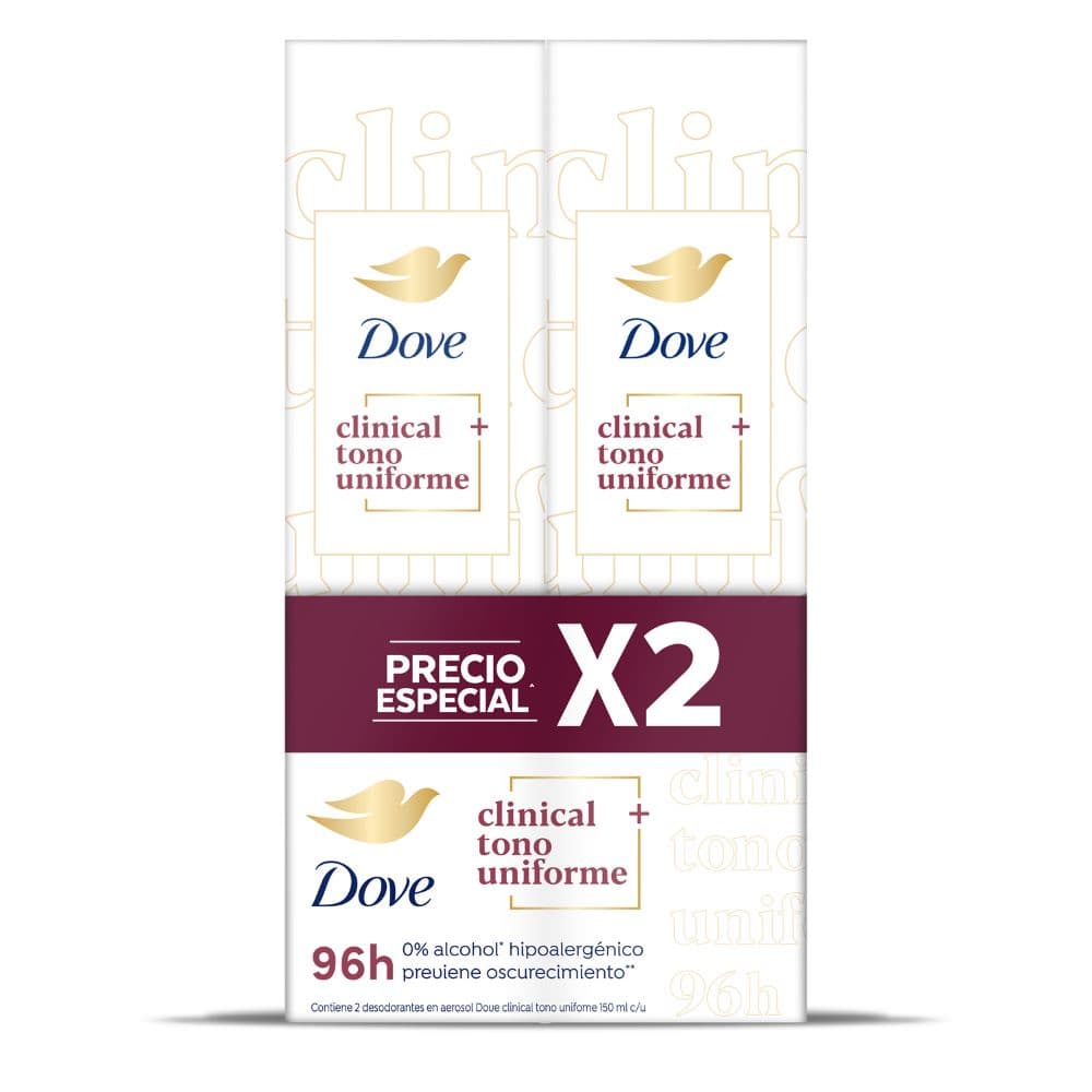 Promo Desodorante Dove Clinical + Tono Uniforme Paquete Por 2Frascos Por 150Ml Aerosol