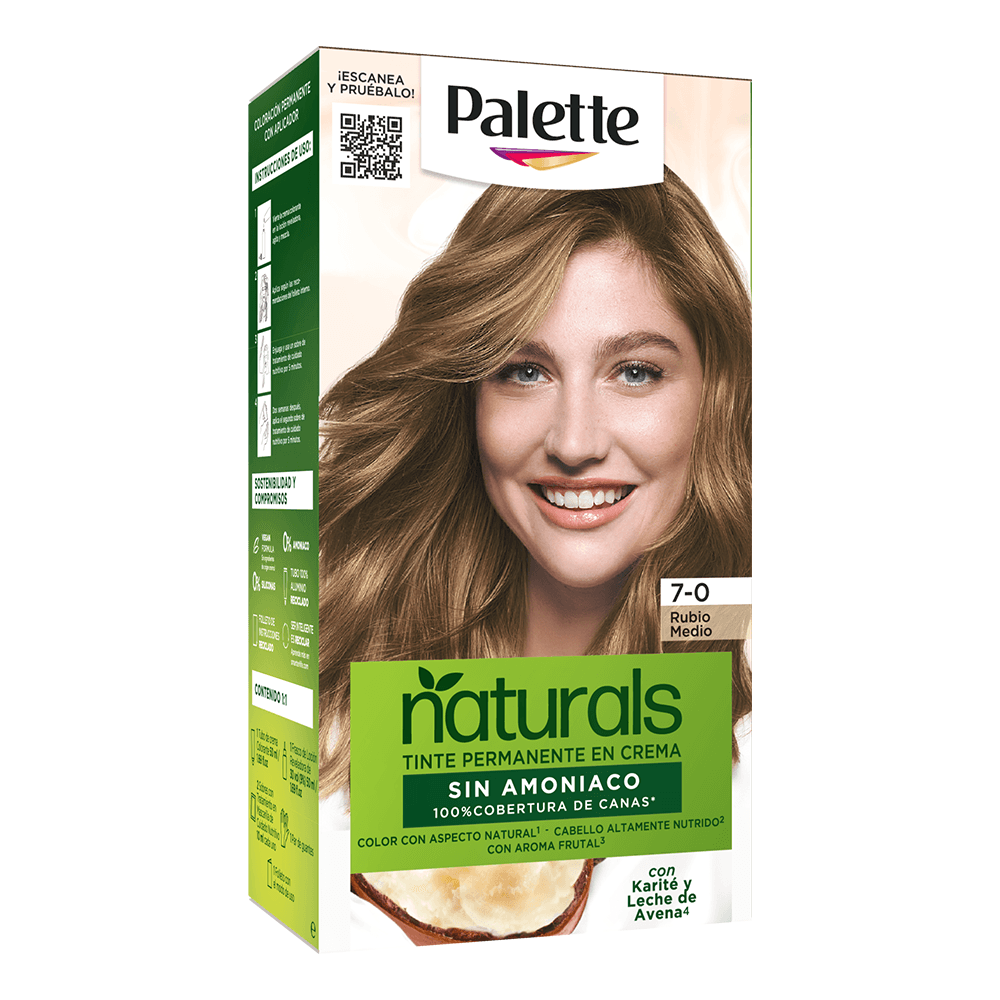 Tinte Palette Naturals 7-0 Rubio Medio Sin Amoniaco X 1 Tubo