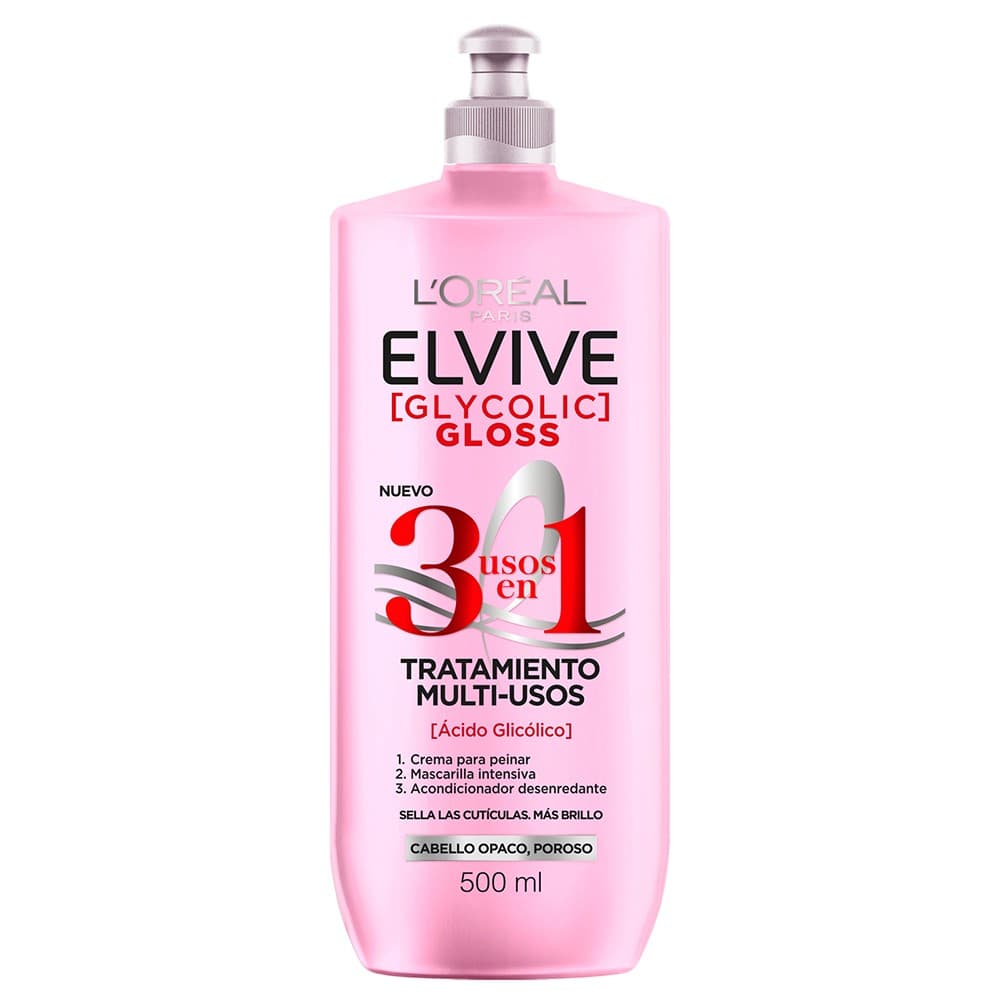 Tratamiento Capilar Multi-Usos 3 En 1 Elvive L'Oreal Paris Glycolic Gloss Brillo Instantaneo X500Ml