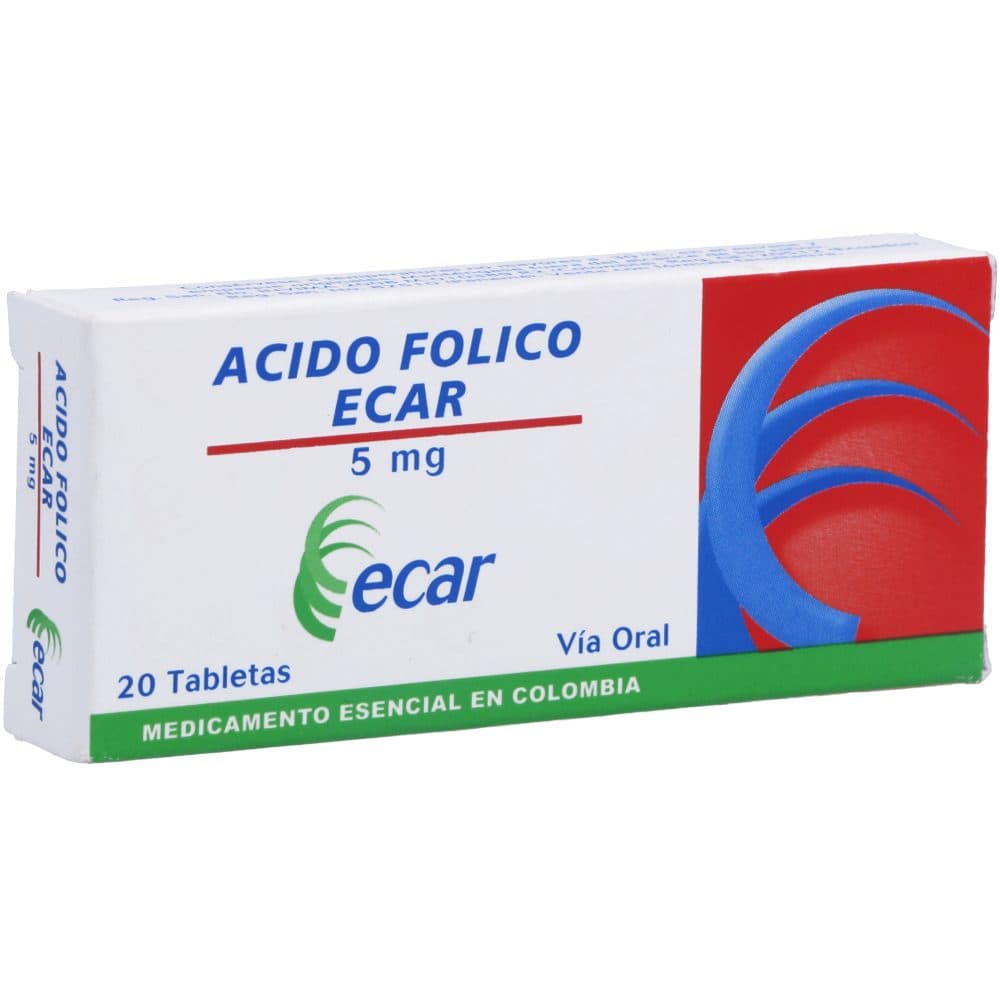 Acido Folico Ecar Vía Oral Tabletas 5Mg Caja X 20
