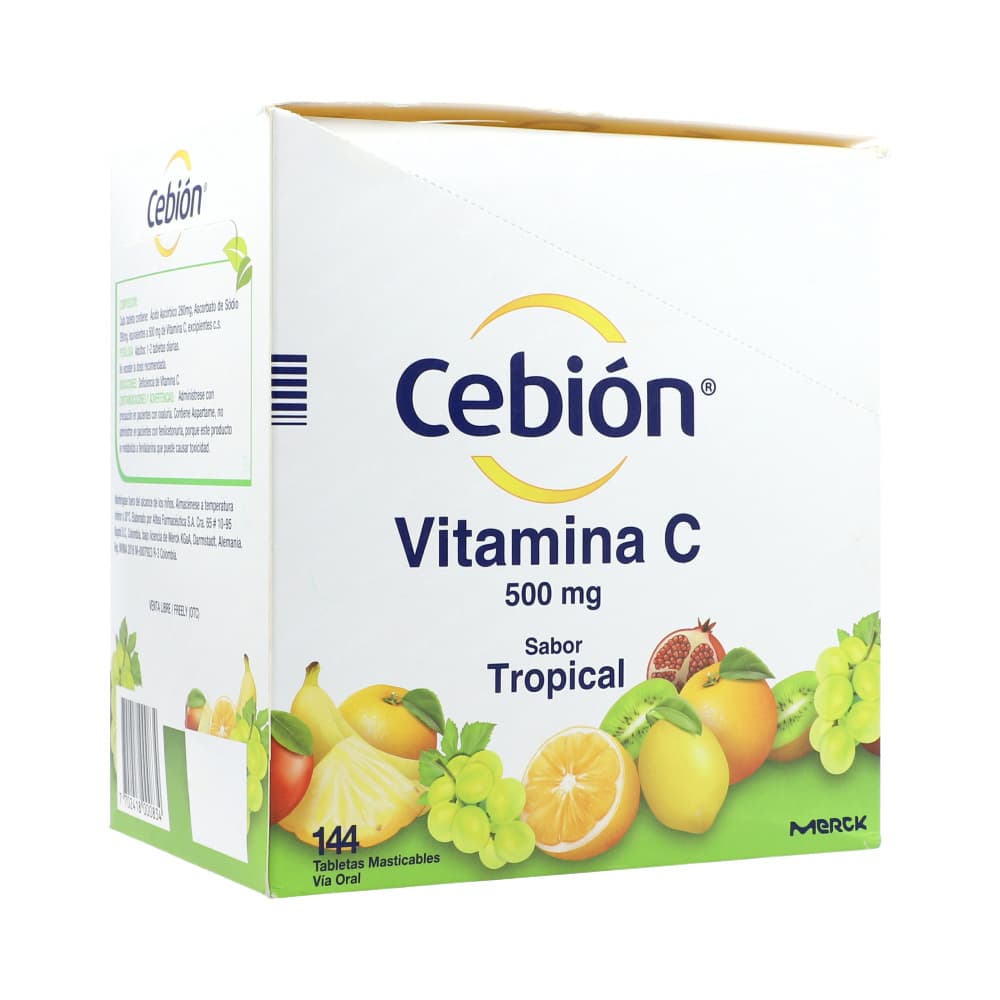Cebión 500 Mg Tableta Masticable Tropical Sobre X 12