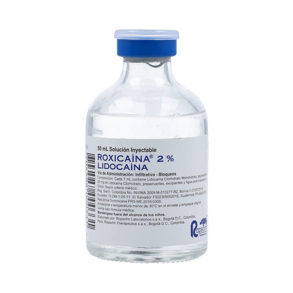 Roxicaina Lidocaína 2% Solución Inyectable Frasco X 50Ml