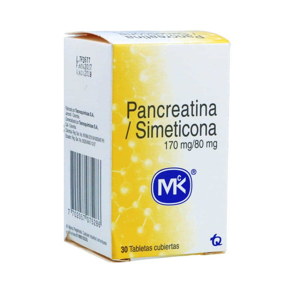 Pancreatina+Simeticona Tabletas Recubiertas Mk Frasco X 30