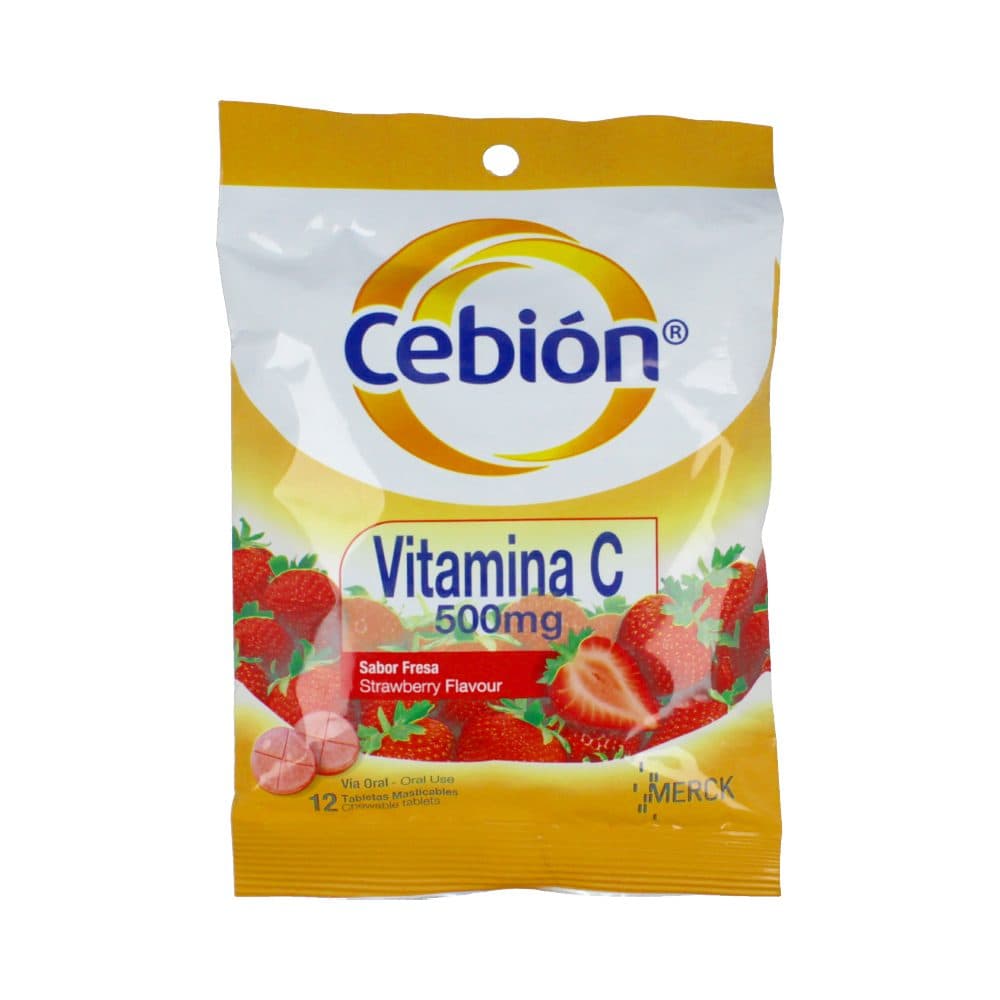 Cebión 500Mg Sobre X 12 Tabletas Masticables Sabor Fresa