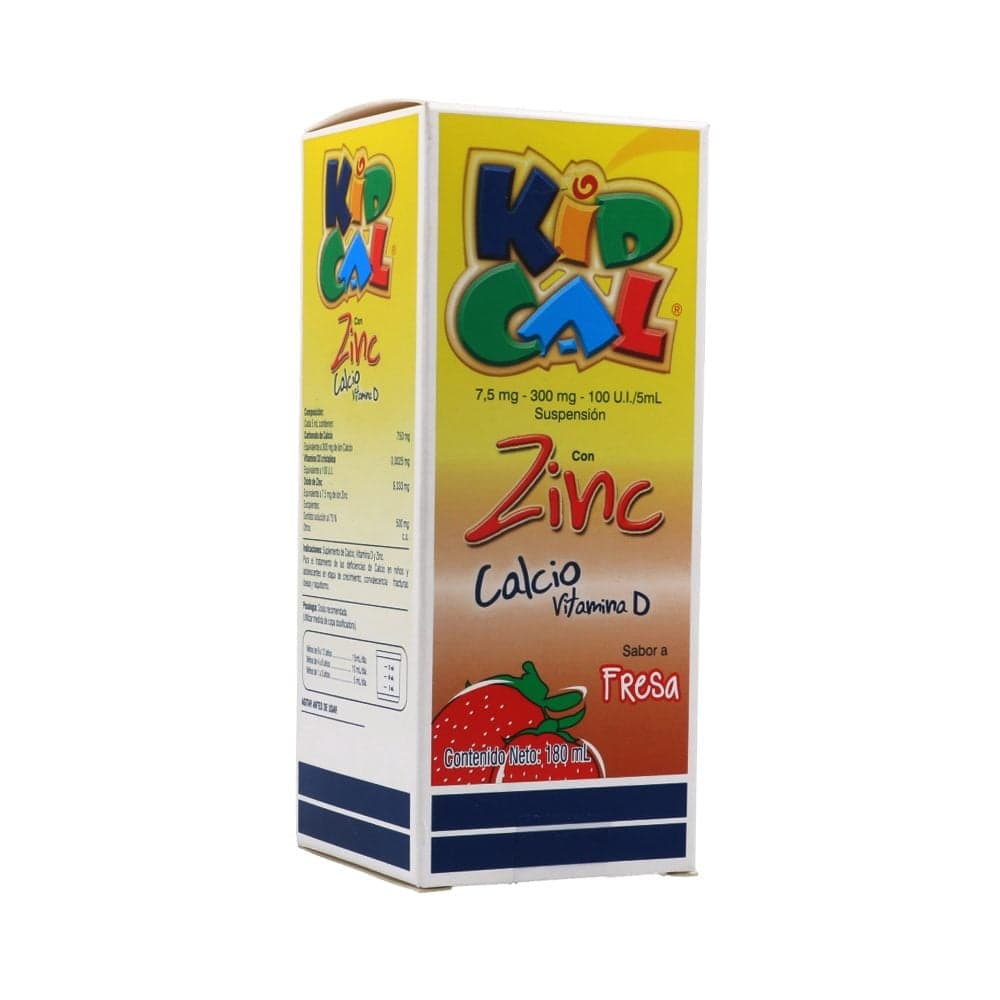 Kidcal Con Zinc Sabor A Fresa 7,5Mg+300Mg+100Ui+5Ml Suspensión Frasco X 180Ml