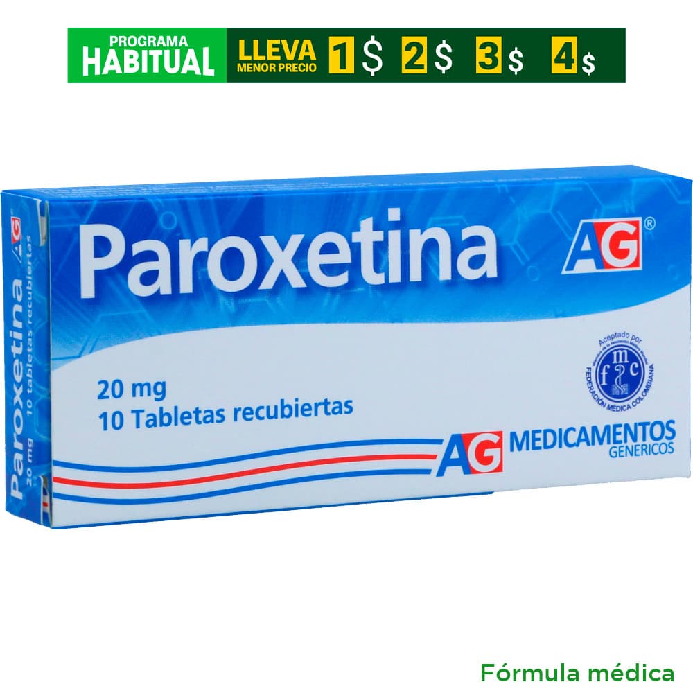 Paroxetina 20Mg Tableta Recubierta Caja X 10 Tabletas Amer Gen