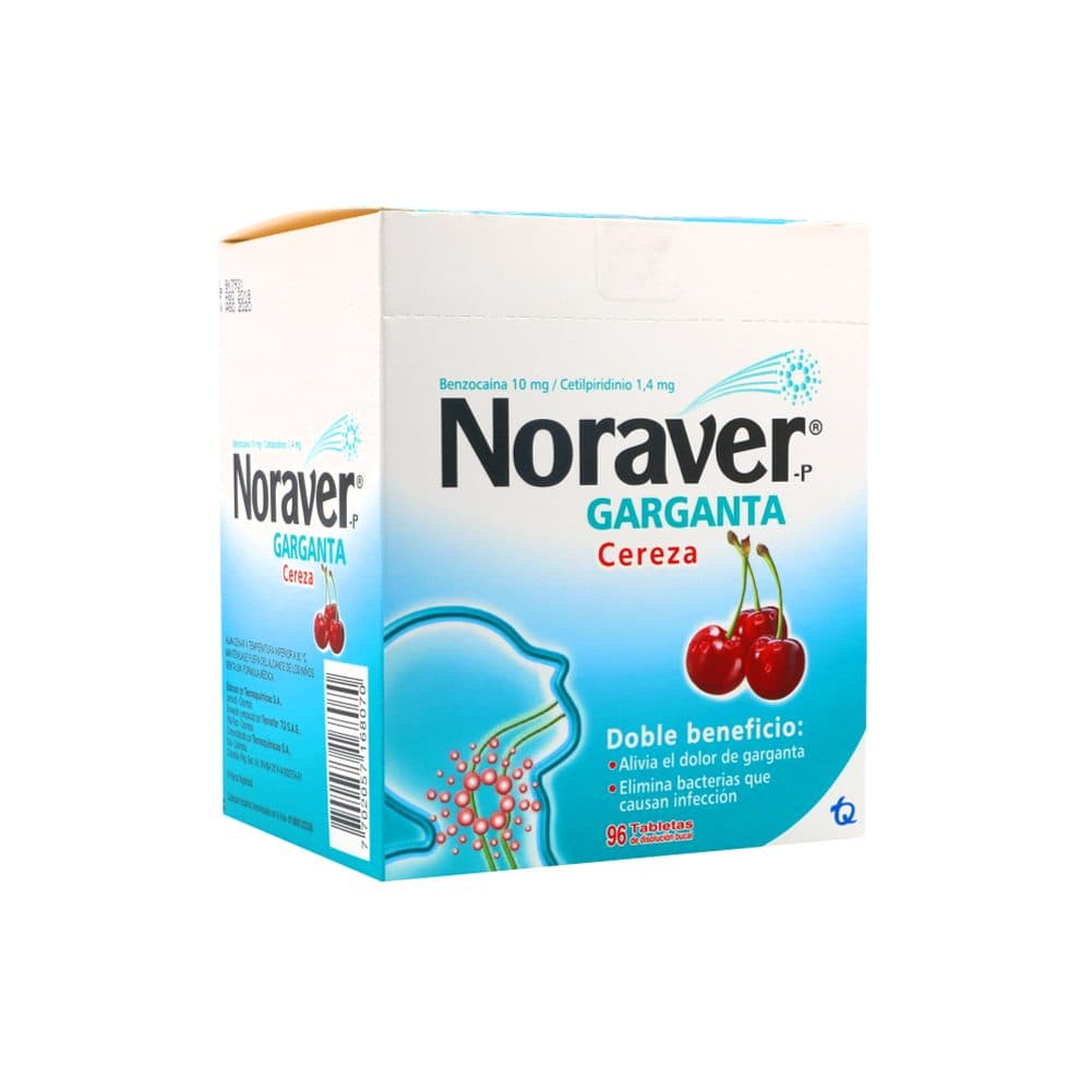 Noraver Garganta Doble Beneficio Tabletas Masticables Sabor A Cereza Blister X 6