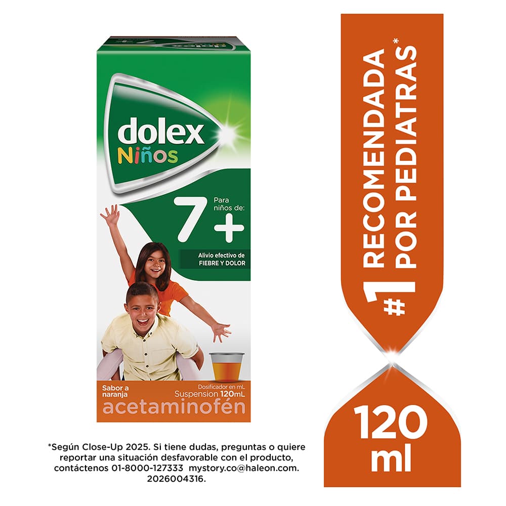 Dolex Niños 7+ Suspensión Oral Sabor A Naranja 250Mg/5Ml Frasco X 120 Ml
